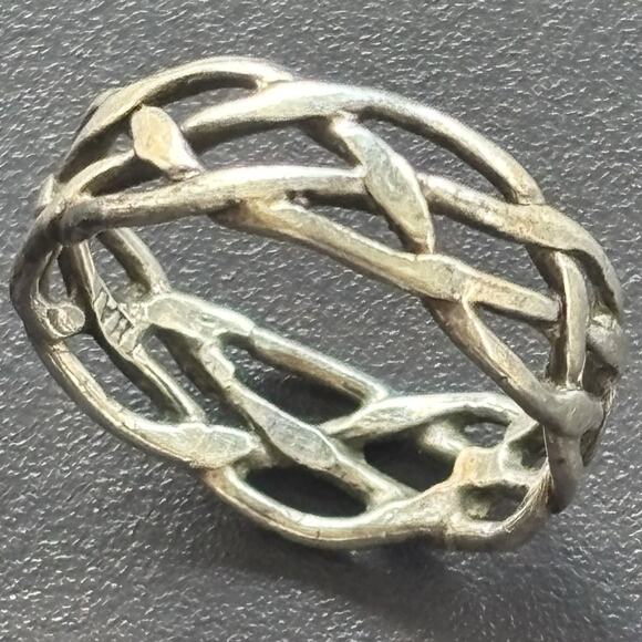Thailand 925 Sterling Silver Stacked Woven Ring Band Sz 6.5 Vtg Classic - Picture 2 of 10
